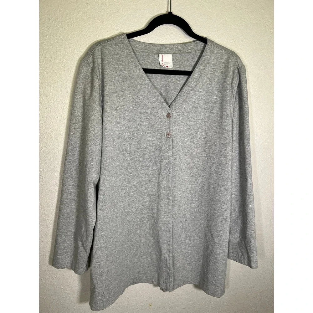 Hanna‎ Andersson Cardigan Women XL Gray V-Neck Long Sleeve Jersey Knit Layering